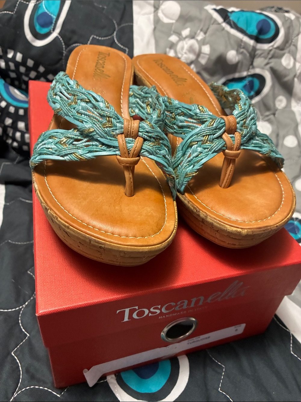 Toscanelli Teal Braided Wedge Sandals for Women